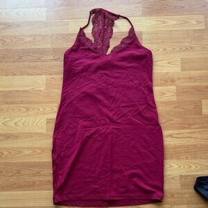 Express Burgundy Lace-Trim Mini Dress